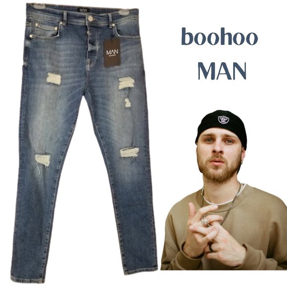 boohoo MEN Other - NWT boohoo MAN Super Skinny Multi Rip Button Fly Blue Jeans - Men's 34x29